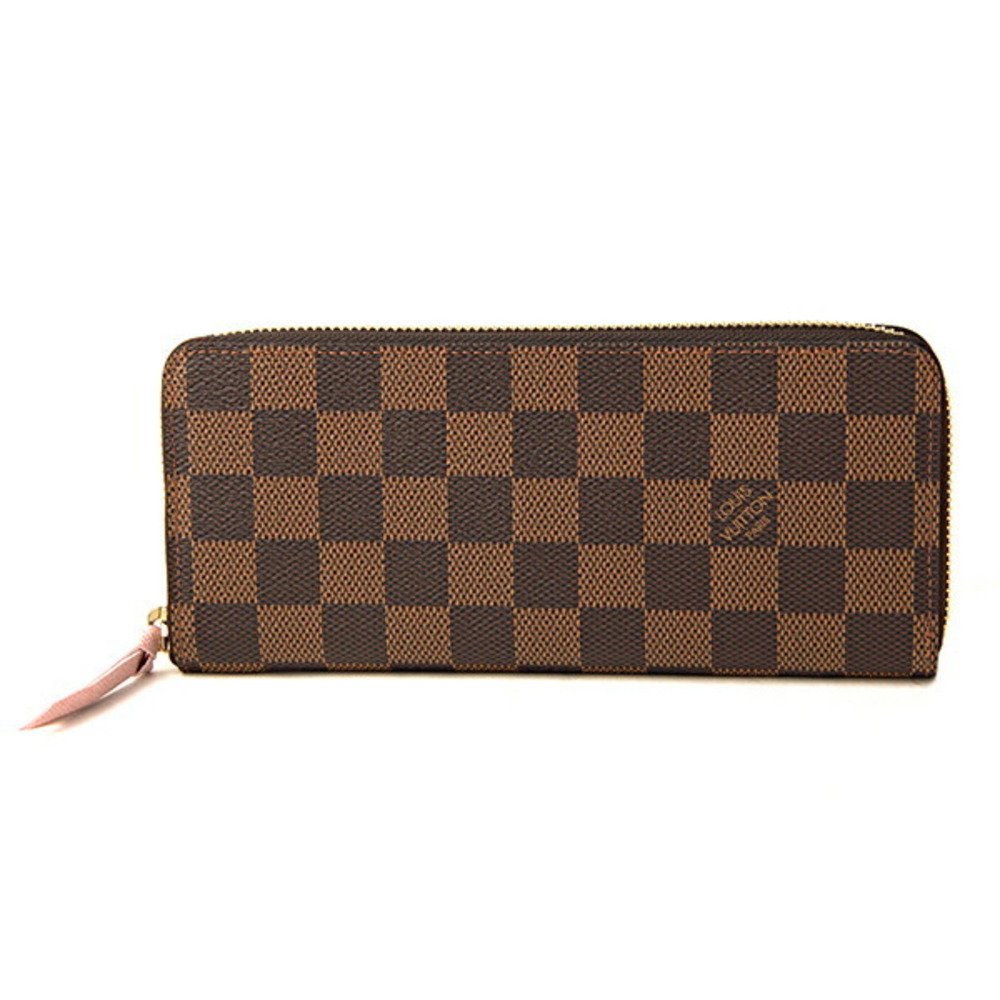 Louis Vuitton Damier Ebene Brown Clemence Wallet Round Zipper Pink